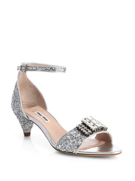 miu miu shoes glitter|Silver Glitter Sandals .